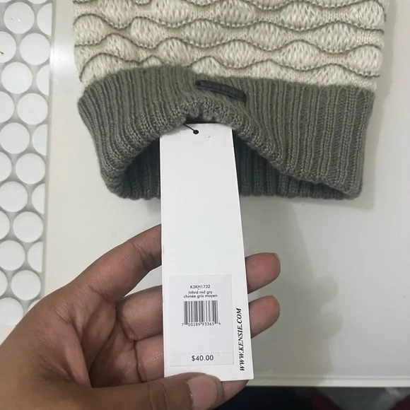 Kensie Olive and Cream Knit Beanie - Picture 2 of 3